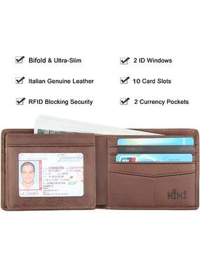 Wallet for Men-Genuine Leather RFID Blocking Bifold Wallet With 2 ID Window